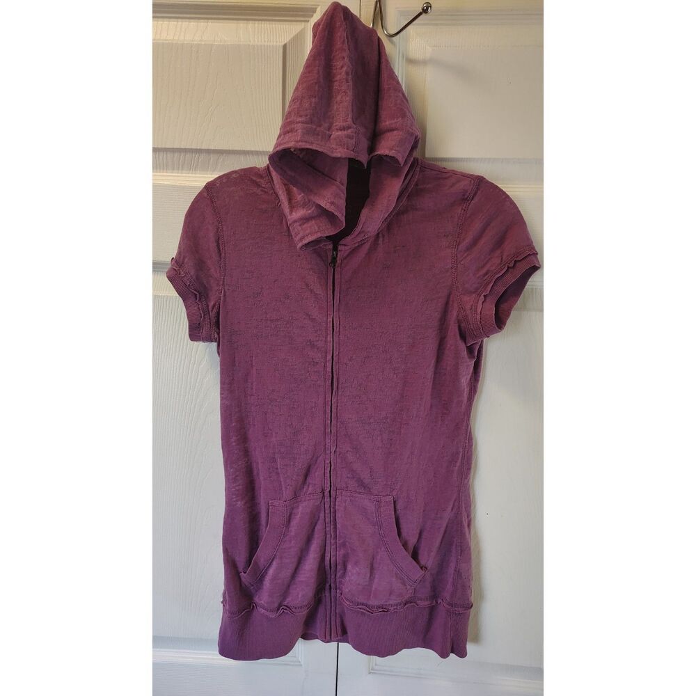Maurices Plum Purple Short Sleeve Full Zip Hoodie Vest Small (No Draw Strings)